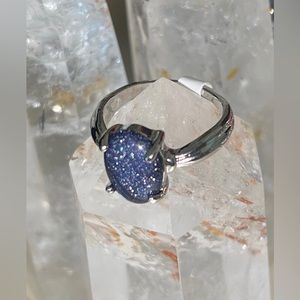 Blue Sandstone Gemstone in a Stainless Steel Ring size 9.5